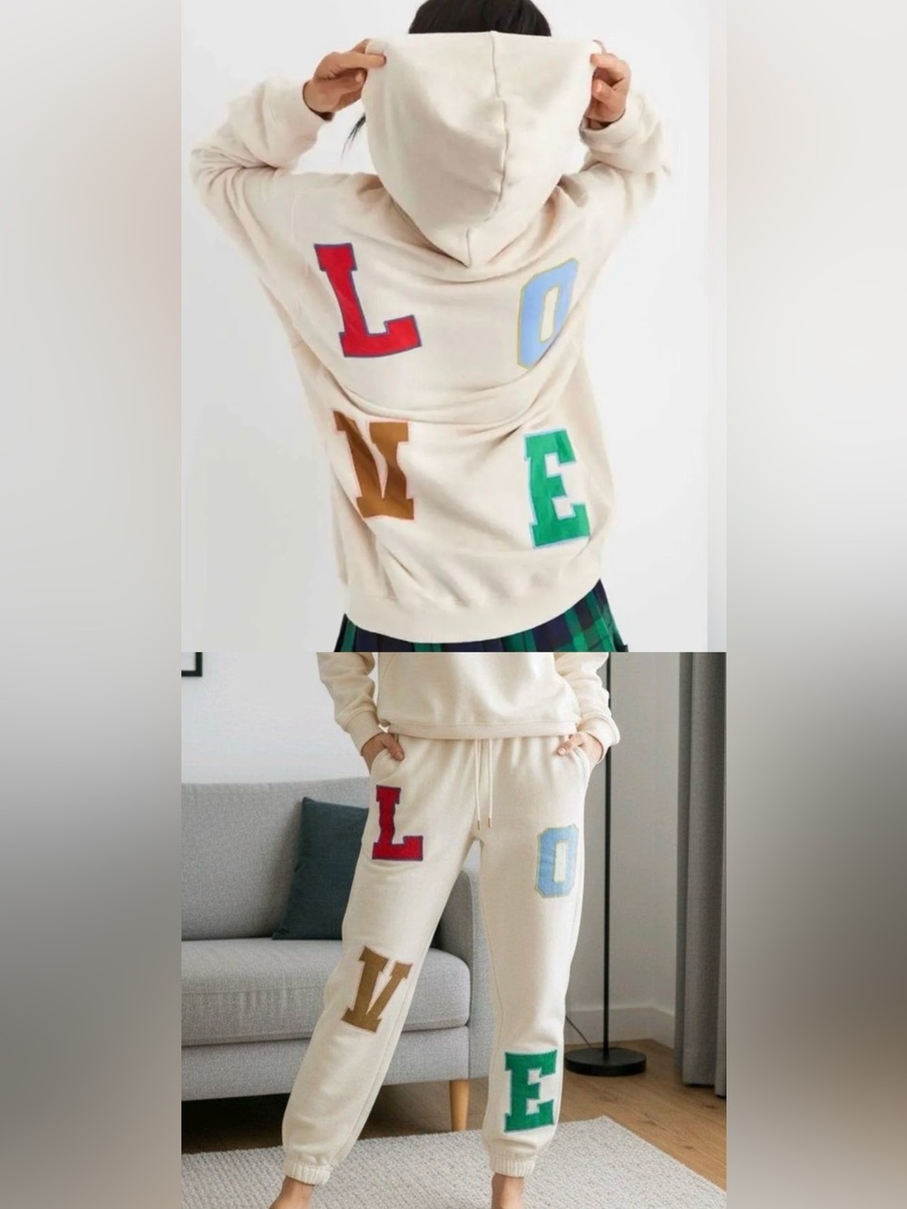EUC Aerie LOVE Patchwork Hoodie and Jogger Set Size XS/S